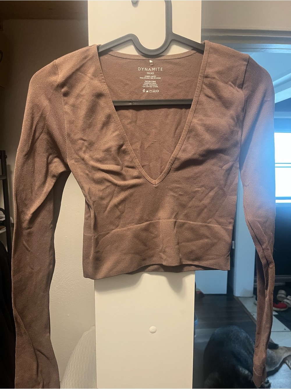 3/$20 Dynamite dusty rose Deep V Crop Top - Women's Long Sleeve